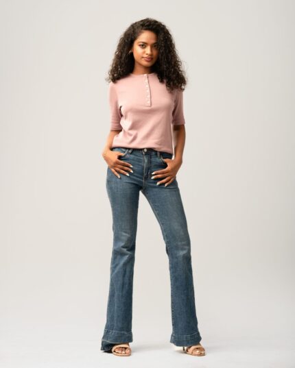 Knit Salmon pink Short Sleeve T-Shirt