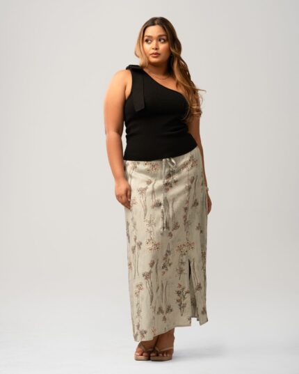Long Cotton Printed Skirt Green