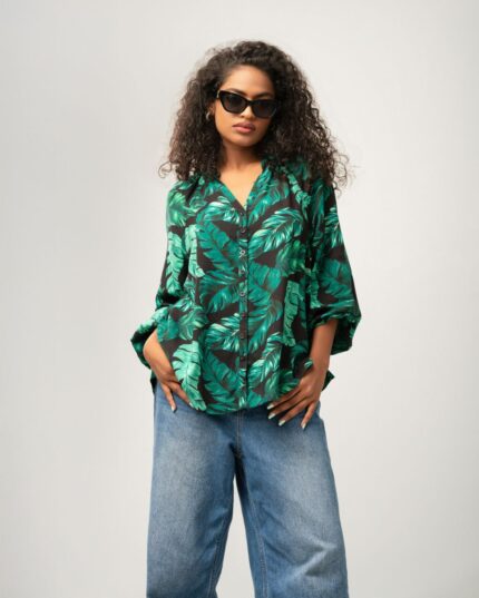 Green Printed Oversize Blouse